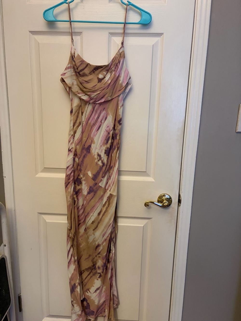Hello Molly Beige and Pink Abstract Maxi Slip Dress
